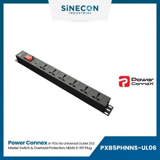 PowerConneX รางปลั๊กไฟตู้แร็ค PXB5PHNNS-UL06 B-PDU 6ช่อง Master Switch &amp; Overload Protection NEMA 5-15P Plug, สาย 3m 1U