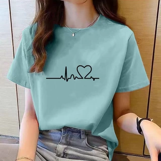 เสื้อยืดแขนสั้น คอกลม ทรงหลวม สีขาว แฟชั่นฤดูร้อน สไตล์เกาหลี สําหรับผู้หญิง
