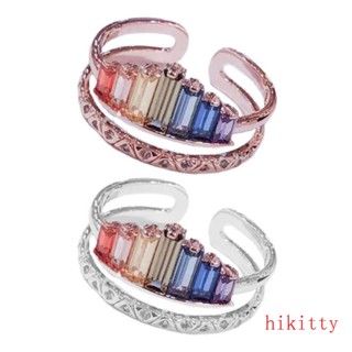 Hik แหวนคริสตัล รูปมงกุฎ สีรุ้ง ปรับได้ หรูหรา เครื่องประดับ สําหรับผู้หญิง วันเกิด