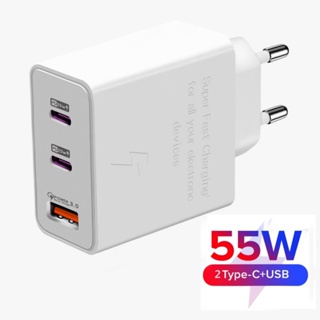 อะแดปเตอร์ชาร์จเร็ว 55W Dual PD USB Type C QC 3.0 3 พอร์ต สําหรับ Samsung Xiaomi