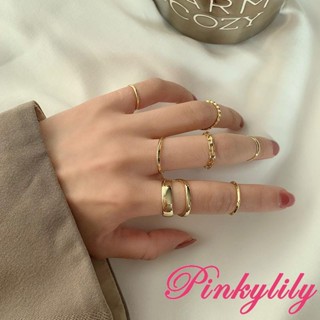 Pink- ชุดแหวนสนับมือ ของขวัญวันวาเลนไทน์ สไตล์เรียบง่าย สีทอง สีเงิน สําหรับสุภาพสตรี 7 ชิ้น