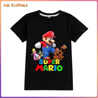 ชุดกีฬา เสื้อแขนสั้น พิมพ์ลายการ์ตูน Super Mario แฟชั่นฤดูร้อน สําหรับเด็กผู้หญิง และเด็กผู้ชาย