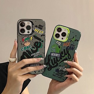 เคสโทรศัพท์มือถือ ป้องกัน สองชั้น ลายกราฟฟิตี้ หรูหรา สีเงิน สําหรับ iPhone 11 14 12 13 Pro Max