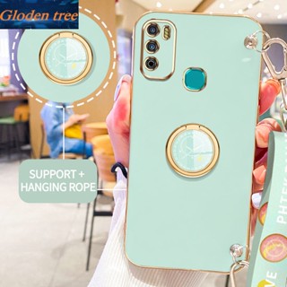 เคสโทรศัพท์มือถือ ลายต้นไม้ Gloden พร้อมขาตั้ง และสายคล้อง สําหรับ Infinix Hot 9 Play X680 X680B X680C X655 X655B X655C