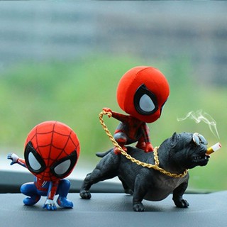 ตุ๊กตาฟิกเกอร์ Spiderman Social Dog Bulldog สําหรับตกแต่งรถยนต์