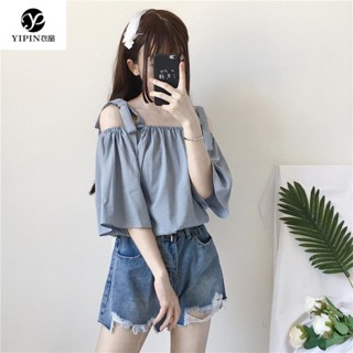 พร้อมส่ง【 40-120kgfat sister】เสื้อแขนสั้น เปิดไหล่ พลัสไซซ์ ไซซ์ M-5xl 300jin สไตล์ฝรั่งเศส สําหรับผู้หญิง 240