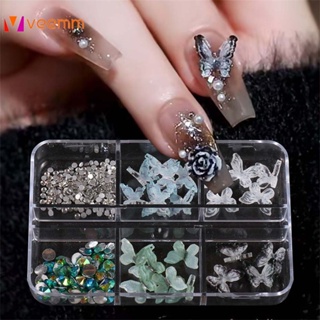 ตามมาตกแต่งเล็บ Retro Smudged Ink Butterfly Green Gradient Dark Black Three-dimensional Butterfly Nail Art Accessories veemm