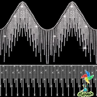 Espo สายโซ่พู่ สีเงิน ประดับพลอยเทียม สําหรับเย็บผ้า DIY