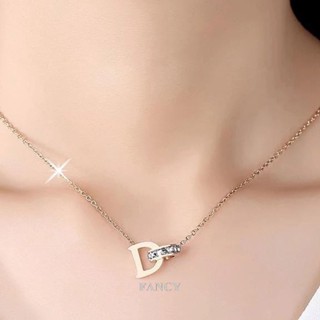 Fancy ใหม่ สร้อยคอโซ่ไทเทเนียม จี้แหวนคู่ รูปตัวอักษร D ฝังเพชร แฟชั่นสําหรับผู้หญิง