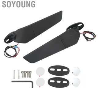 Soyoung Pair Motorcycle Rearview Mirror Swivel Side Wing with  Light 360 Degree Rotatable for Motorbike