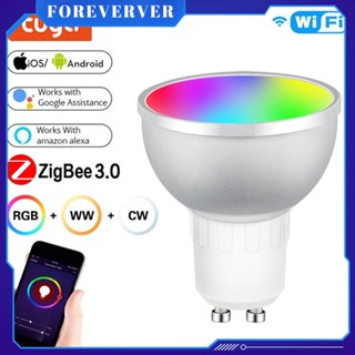Zigbee 3.0 GU10 หลอดไฟ LED สมาร์ทสปอตไลท์ RGBCW ฟังก์ชั่นจับเวลาหลอดไฟหรี่แสงได้สมาร์ทลำโพงควบคุมเสียงเข้ากันได้กับ Alexa และ Google Home fore