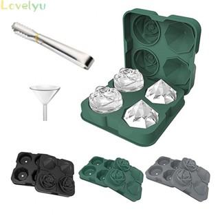 ⭐READY STOCK ⭐4Hole Silicone Rose Diamond Shape Ice Ball Maker Molds For Cocktails Whiskey