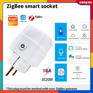 16a Tuya Zigbee Smart Plug Eu Outlet Power Monitor Socket การควบคุมแอพสมาร์ทโฟนรองรับการควบคุมด้วยเสียงทำงานร่วมกับ Alexa และ Google Home canyon