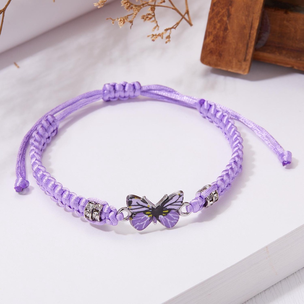 สร้อยข้อมือ กําไลข้อมือถัก จี้ผีเสื้อ สีพื้น หลากสี ปรับได้ ของขวัญปาร์ตี้ สําหรับผู้หญิง