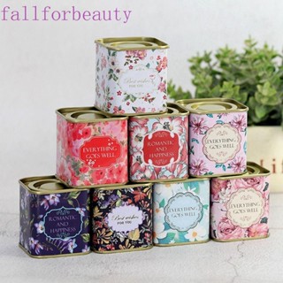 Fallforbeauty กล่องโลหะดีบุก ทรงสี่เหลี่ยม ขนาดเล็ก แบบพกพา สไตล์วินเทจ สําหรับใส่ชา