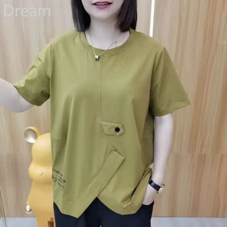 Pure cotton summer New loose slimming short-sleeved T-shirt for women younger mothers wear western style meat-covering top