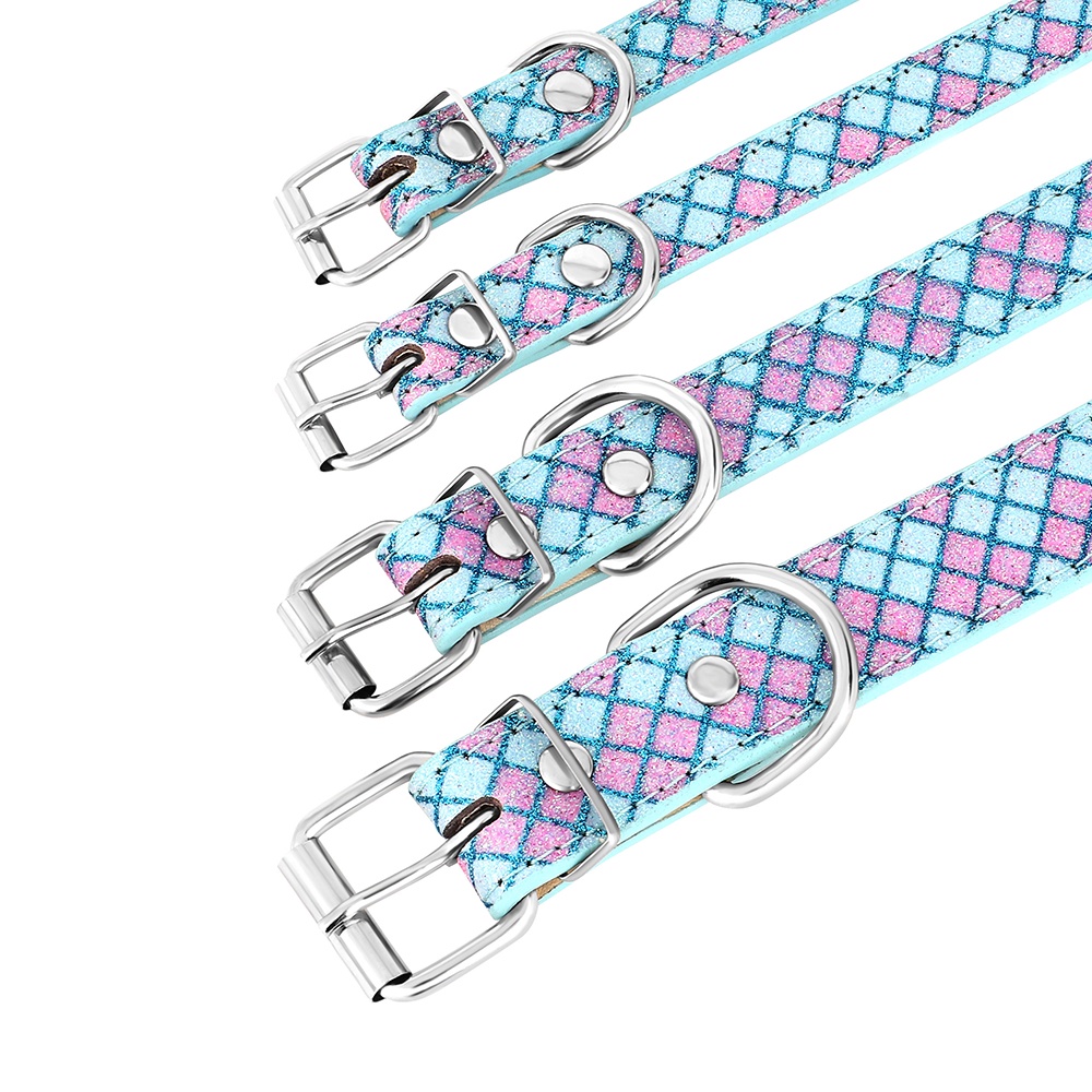 ปลอกคอสุนัข หนังนิ่ม ลายสก๊อต แวววาว ขนาดเล็ก กลาง สําหรับสัตว์เลี้ยง สุนัขชิวาวา บูลด็อก - รูปที่ 5