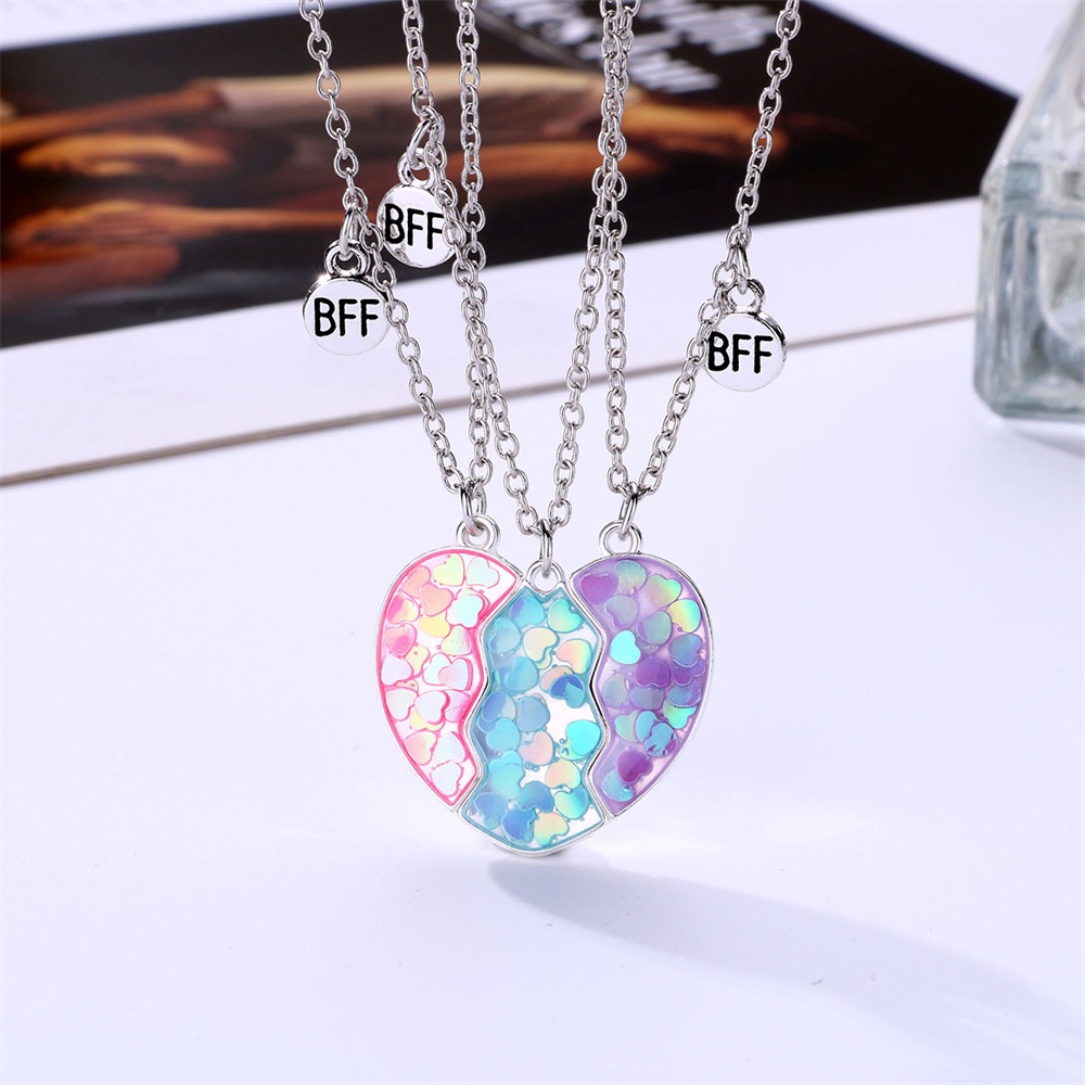 พร้อมส่ง จี้สร้อยคอแม่เหล็ก รูปหัวใจ ประดับเลื่อม หลากสี เครื่องประดับ สําหรับผู้หญิง เพื่อนรัก 3 ชิ้น ต่อชุด 2023