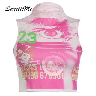 Sweeticme เสื้อกล้ามลําลอง คอเต่า เข้ารูป สีตัดกัน แฟชั่นใหม่ สําหรับสตรี 2023