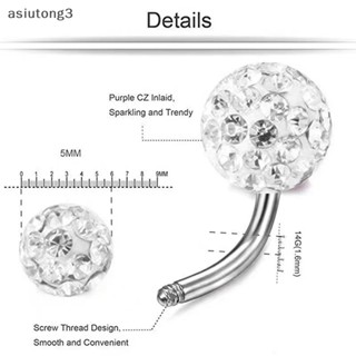 [asiutong3] จิวสะดือ สเตนเลส ประดับเพทาย คริสตัลบอลน่ารัก 1 ชิ้น