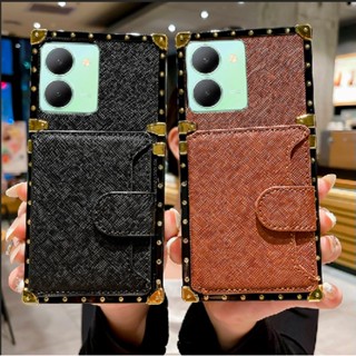 เคสโทรศัพท์หนัง กันกระแทก เคลือบไฟฟ้า ทรงสี่เหลี่ยม พร้อมช่องใส่บัตร สําหรับ Vivo Y36 Y78 Y78+