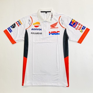 เสื้อยืดผู้ชาย คอปก Honda HRC สีขาว พิมพ์ลายสปอร์ต