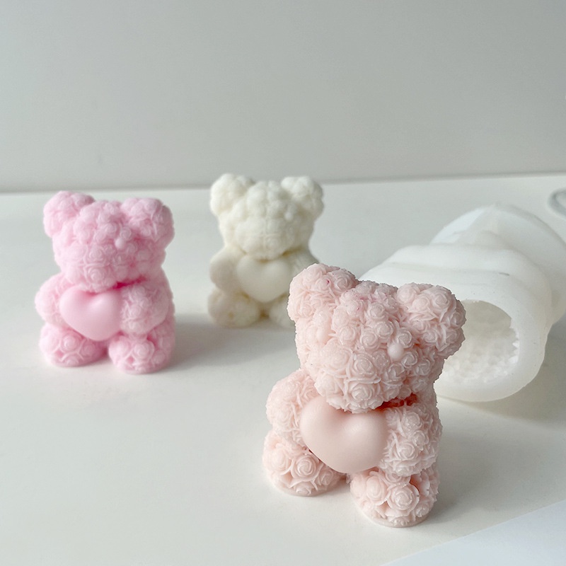 แม่พิมพ์ซิลิโคน รูปหมี 3D สําหรับทําเทียน แฮนด์เมด DIY ของขวัญวันวาเลนไทน์ งานแต่งงาน