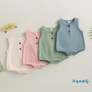 Aqq- ชุดรอมเปอร์ แขนกุด คอกลม ลําลอง สีพื้น ฤดูร้อน สําหรับเด็กผู้ชาย ผู้หญิง