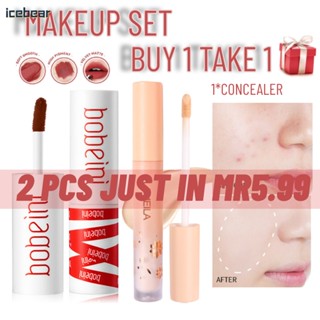 BOBEINI 2pcs Matte Velvet Glossy Lip Waterproof High Pigment Lasting Multi-uses lipsticks+Oil Control All-day Concealer Liquid Foundation for free [icebear]