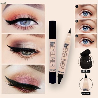 Beauty Glazed Double Head Wing Stamp Eyeliner Pen ปากกาอายไลเนอร์แสตมป์สองในหนึ่งเดียวแห้งเร็วไม่ร้อน qccuot