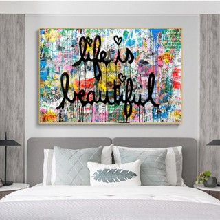 Life Is Beautiful Banksy โปสเตอร์ภาพวาดบนผ้าใบ ลายกราฟฟิตี้ สําหรับตกแต่งผนังบ้าน 0711