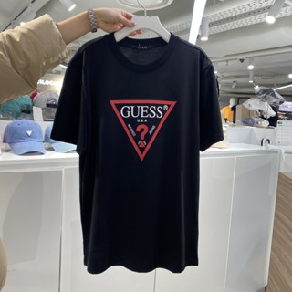 ใหม่ เสื้อยืด ผ้าฝ้ายแท้ พิมพ์ลาย GUESS Big Label Question Mark แฟชั่นฤดูร้อน สไตล์คลาสสิก
