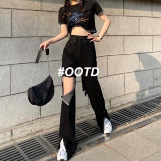 OOTD SHOP กางเกงขายาว กางเกงยีนส์ผู้หญิง ผู้หญิงแฟชั่นเกาหลี A97L0LF