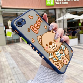 สําหรับ iPhone 7 8 se 2020 7 Plus 8 Plus เคสการ์ตูนหมีน่ารัก แฟชั่น กันกระแทก เคสโทรศัพท์แข็ง ขอบสี่เหลี่ยม ซิลิโคน รูปแบบการป้องกัน