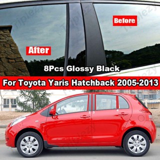 สติกเกอร์ติดเสาประตูหน้าต่างรถยนต์ สีดํามันวาว สําหรับ Toyota Yaris Hatchback 2005-2022 6 ชิ้น