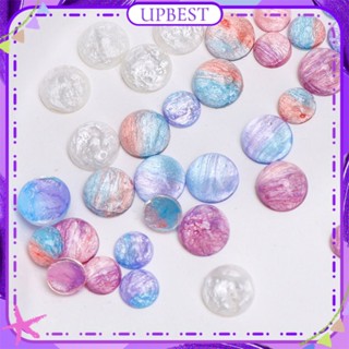 ♕ 50pcs Nail Art Flat-bottomed Round Jewelry Fantasy Smudged Two-color Aurora Resin Spring Summer Nail Accessories Manicure Tool For Nail Shop UPBEST