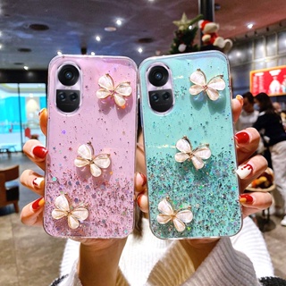 เคสโทรศัพท์OPPO Reno10 Reno 10 Pro Reno10 Pro+ 5G 2023มือถือ ซิลิโคนนิ่ม แบบใส ลายผีเสื้อ แต่งกลิตเตอร์ สําหรับ เคสOPPO Reno10 Pro 5G