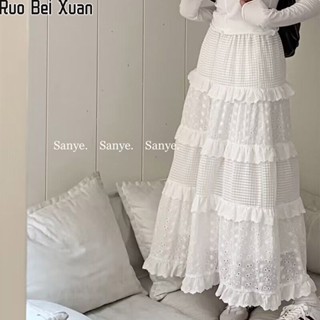 Ruo Bei Xuan กระโปรงเค้กลูกไม้สีขาวใหม่ของผู้หญิงออกแบบใหม่ให้ความรู้สึกเฉพาะกระโปรงทรงเอ