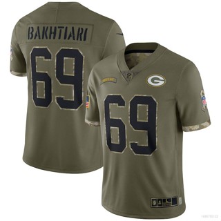 Yp2 เสื้อยืดกีฬาแขนสั้น ลายทีมชาติฟุตบอล NFL Green Bay Packers Jersey Bakhtiari Salute To Service พลัสไซซ์ PY2 2022