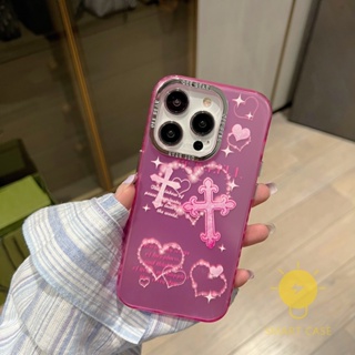 For เคสไอโฟน 14 Pro Max [Pink Plating Heart] เคส Phone Case For iPhone 14 Pro Max Plus 13 12 11 For เคสไอโฟน11 Ins Korean Style Retro Classic Couple Shockproof Protective TPU Cover Shell