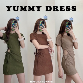 BKL พร้อมส่ง JU0801 YUMMY DRESS เดรสแขนสั้นเอวเว้าด้านข้าง มีปลายทาง ชุดไปทะเล เดรส เสื้อยืด ชุดเซ็ท Y2K ชุดนอน