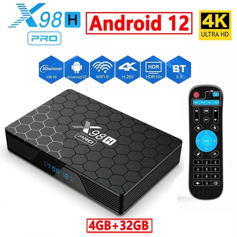X98H PRO สมาร์ททีวีกล่อง Android 12 ALLWINNER H618 RAM4G ROM32G TVBOX 2.4/5G dual Wifi6 1000M LAN BT5.0 กล่องสมาร