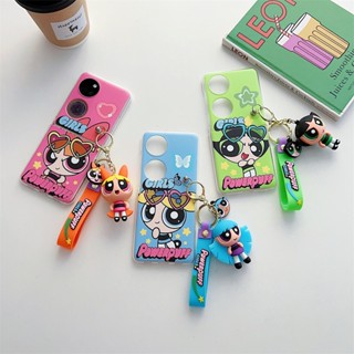 เคสโทรศัพท์มือถือ แบบฝาพับ ลาย Powerpuff Girls สําหรับ Huawei P50 3 ชิ้น