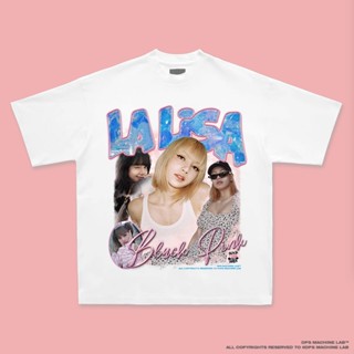 DPS BlackPink Summer Loose Street Wear Vintage  Hip Hop Portrait Print Lisa Short Sleeve T-Shirt Cotเสื้อยืด