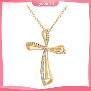 {YO} สร้อยคอ จี้ไม้กางเขน ประดับพลอยเทียม แวววาว หรูหรา เครื่องประดับ สําหรับผู้หญิง