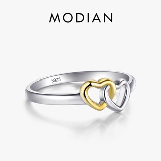 Modian ใหม่ แหวนเงินแท้ 925 รูปหัวใจคู่ สีพื้น เครื่องประดับ ของขวัญ สําหรับผู้หญิง 2022