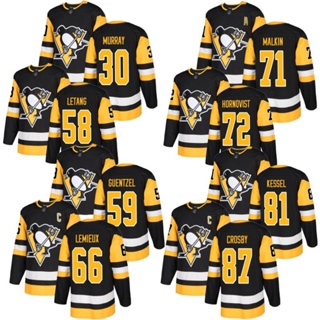 เสื้อกีฬาแขนสั้น ลายทีม Nhl Hockey Jersey Penguins 71 Malkn 81 Kessel 58 Letang 87 Crosby Jersey