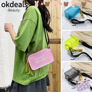 OKDEALS กระเป๋าสะพายไหล่ ทรงโท้ท ขนาดเล็ก พิมพ์ลายตัวอักษร สีแคนดี้