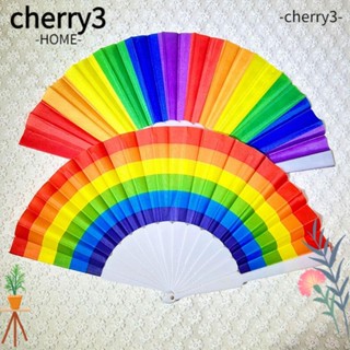 Cherry3 พัดพลาสติก แบบพับได้ สีรุ้ง