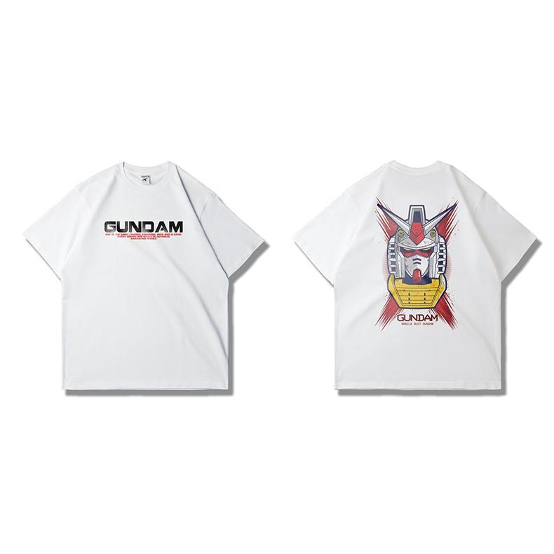 แฟชั่น ใหม่ญี่ปุ่น Gundam ข้อต่อ GUNDAM เสื้อยืดแขนสั้นผ้าฝ้ายอะนิเมะสีขาว เสื้อผ้า